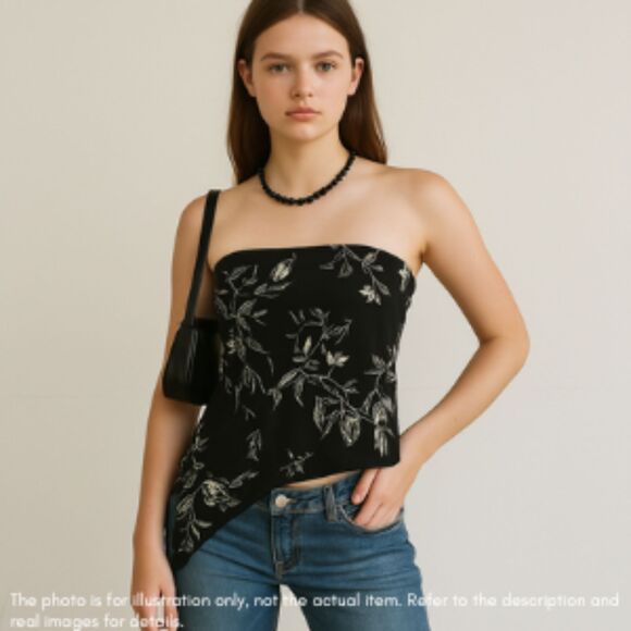 Zola Girl Tops - Zola Girl Black Rose Mesh Asymmetrical Handkerchief Hem Strap Top Y2K Whimsigoth